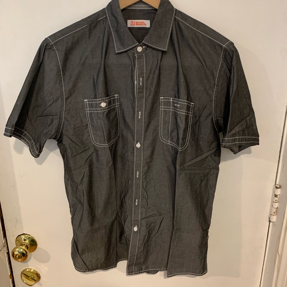 Michael Brandon black shirt with white stitches